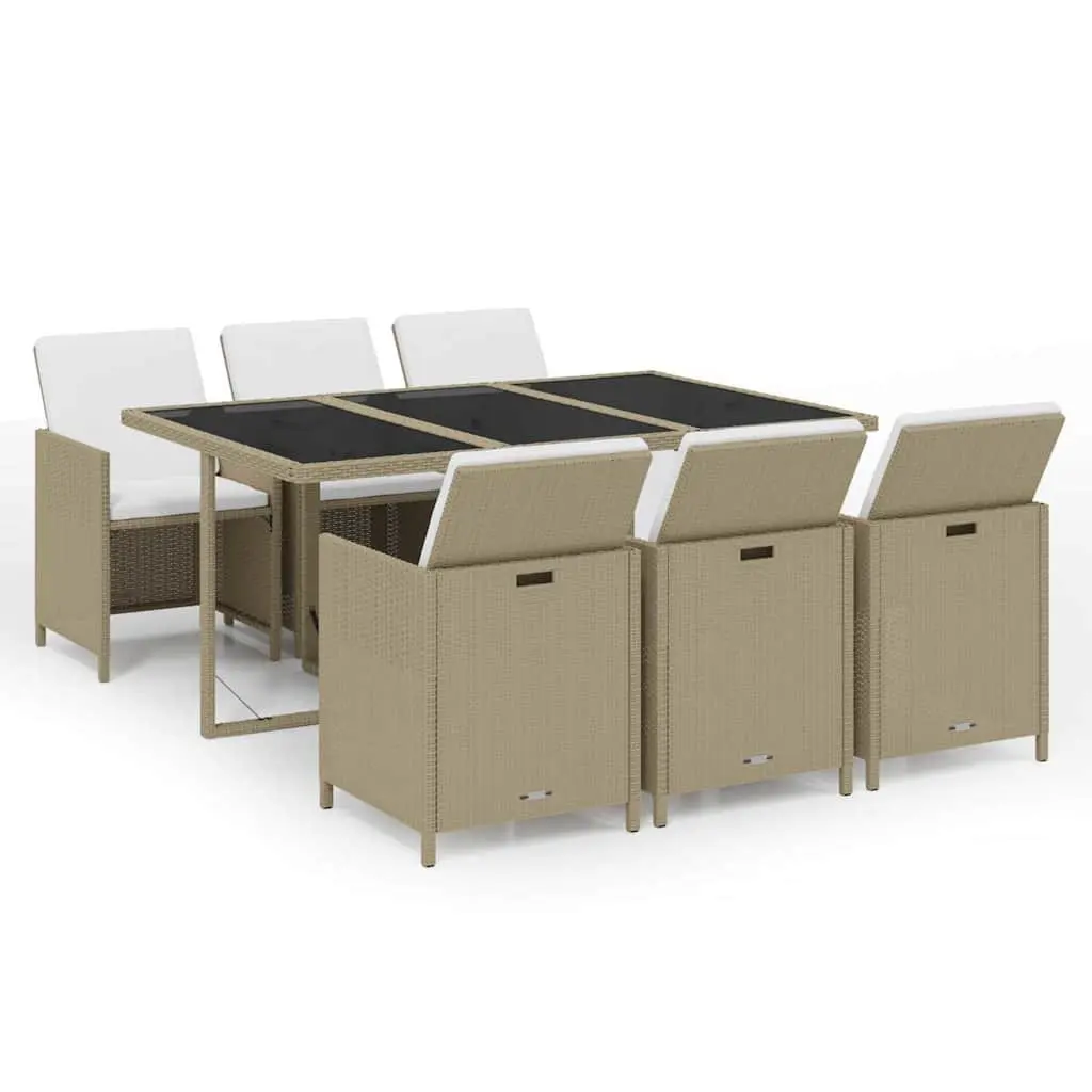 7 Piece Outdoor Garden Dining Set Weather-Resistant PE Rattan Beige Patio Furniture