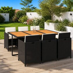 7 Piece Outdoor Garden Dining Set with Cushions PE Rattan Black Patio Furniture