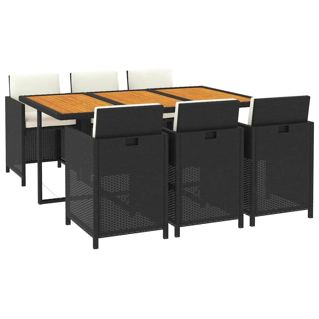 7 Piece Outdoor Garden Dining Set with Cushions PE Rattan Black Patio Furniture