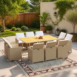 Garden Dining Set 11 Piece Outdoor Furniture PE Rattan Patio Table Chairs Beige