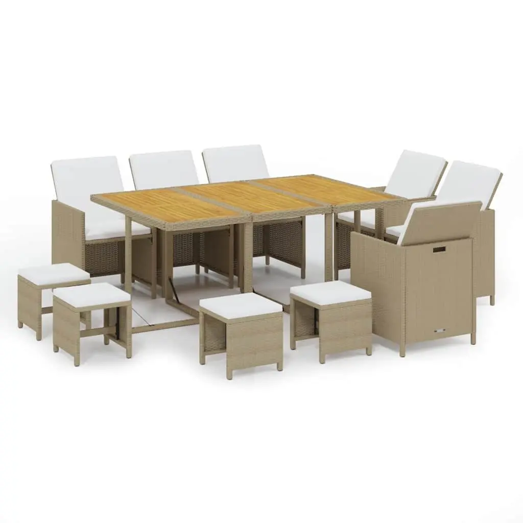 Outdoor Dining Set 11 Piece Weather-Resistant PE Rattan Beige Patio Furniture