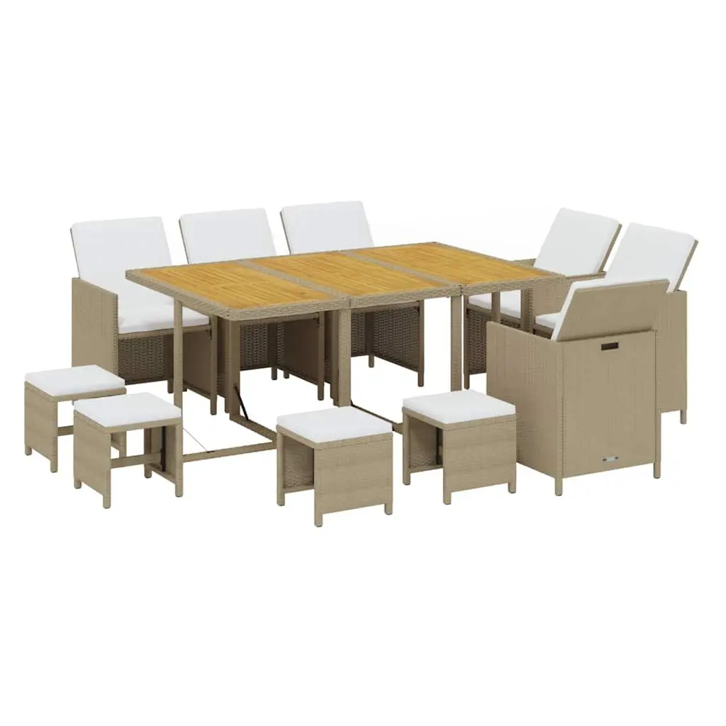 Outdoor Dining Set 11 Piece Weather-Resistant PE Rattan Beige Patio Furniture