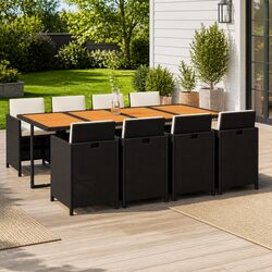 Garden Dining Set 9 Piece Outdoor Patio Furniture PE Rattan Black with Cushions