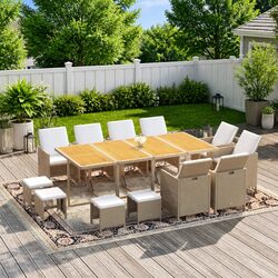 13 Piece Outdoor Dining Set Garden Furniture Poly Rattan Beige with Cushions
