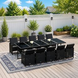 Garden Dining Set 11 Piece Outdoor Furniture Poly Rattan Black with Cushions