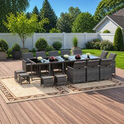 15 Piece Garden Dining Set Outdoor Furniture Poly Rattan Grey with Cushions