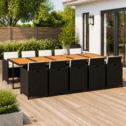 Outdoor Dining Set 11 Piece Garden Furniture PE Rattan Black with Cushions