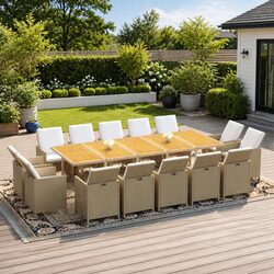 15 Piece Outdoor Dining Set Poly Rattan Garden Patio Furniture with Cushions
