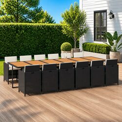 Garden Dining Set 13 Piece Outdoor Furniture Poly Rattan Black Chairs Table