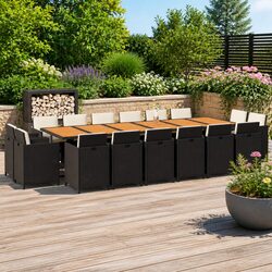 Garden Dining Set 17 Piece Poly Rattan Outdoor Furniture with Cushions Black