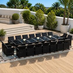 Poly Rattan Garden Dining Set 19 Piece Outdoor Furniture Black with Cushions
