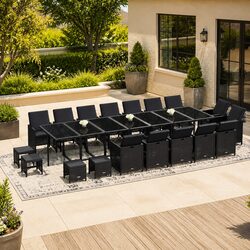 Garden Dining Set 19 Piece Outdoor Furniture Poly Rattan Black with Cushions
