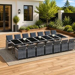 Garden Dining Set 15 Piece Poly Rattan Outdoor Furniture with Cushions Grey