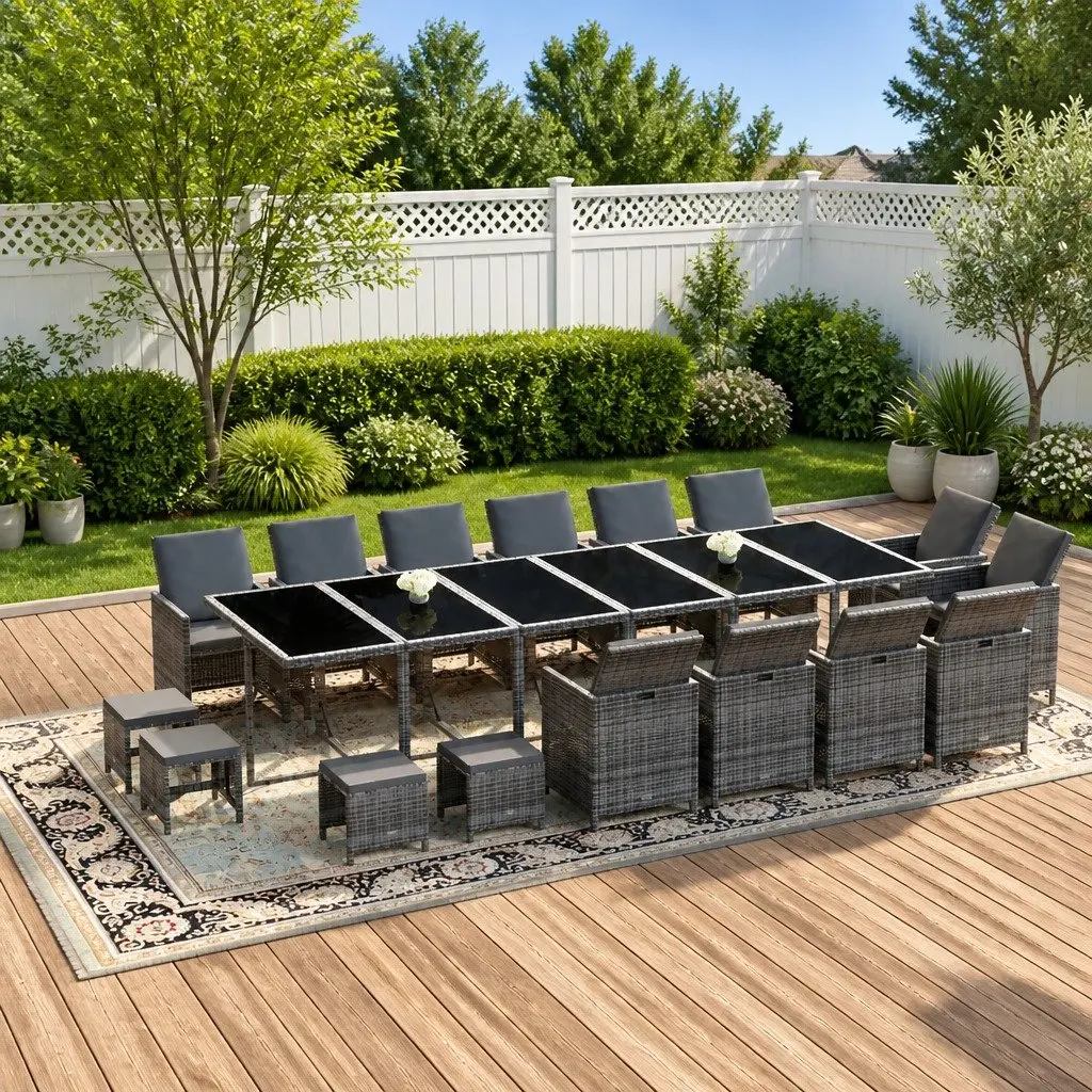 Garden Dining Set 19 Piece Weather-resistant PE Rattan Outdoor Furniture with Cushions Grey