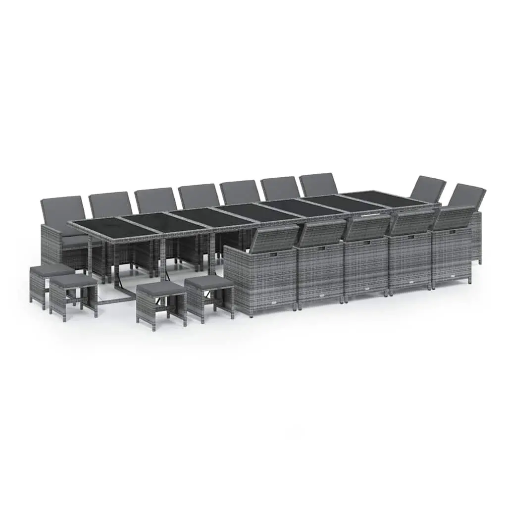 Garden Dining Set 19 Piece Weather-resistant PE Rattan Outdoor Furniture with Cushions Grey