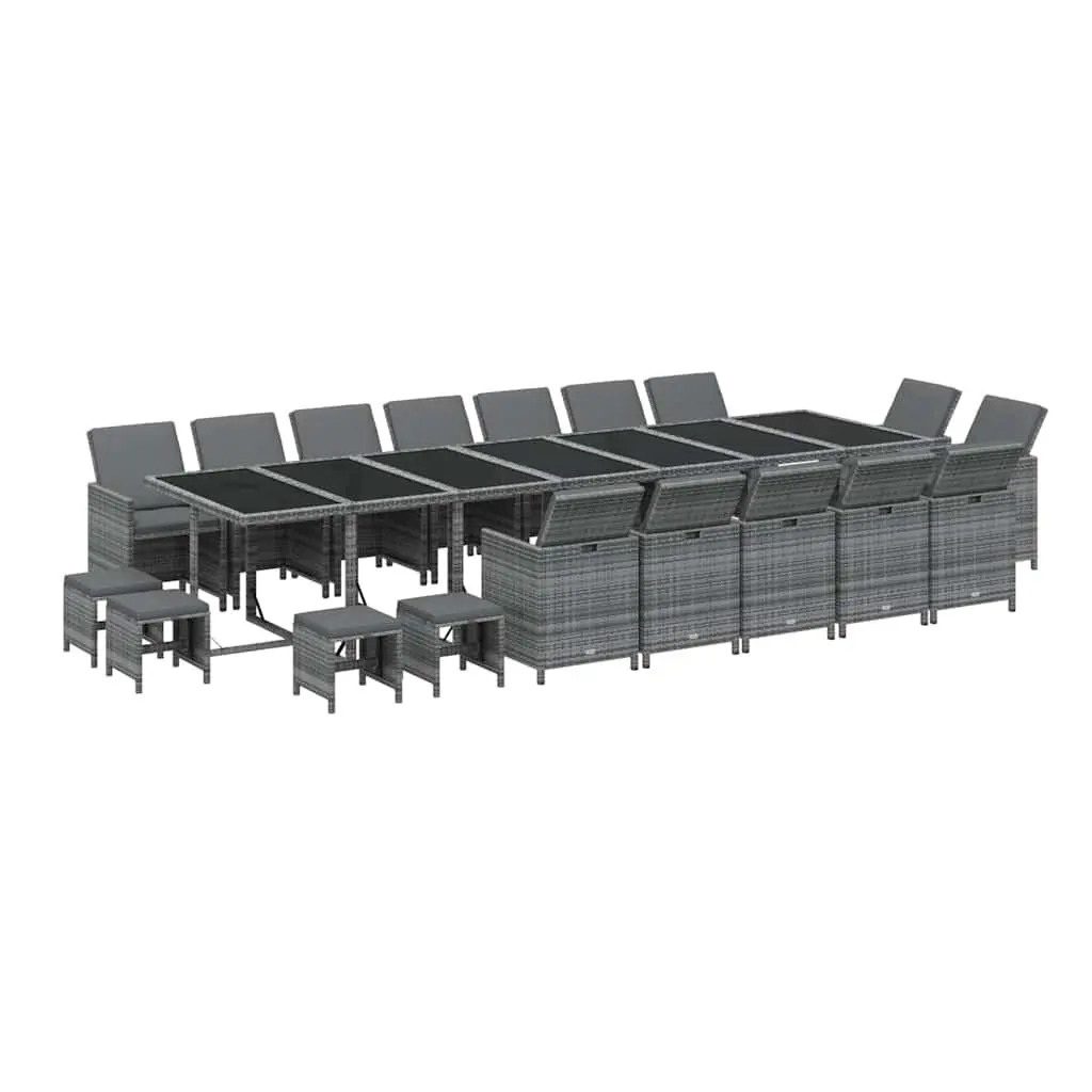 Garden Dining Set 19 Piece Weather-resistant PE Rattan Outdoor Furniture with Cushions Grey