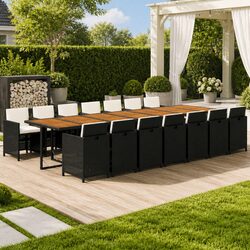 Outdoor Dining Set 15 Piece Garden Furniture Black PE Rattan Chairs Table