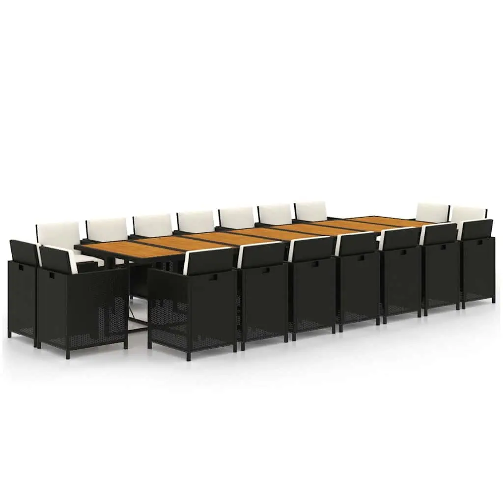 Garden Dining Set 19 Piece Outdoor Furniture Black Poly Rattan Table Chairs