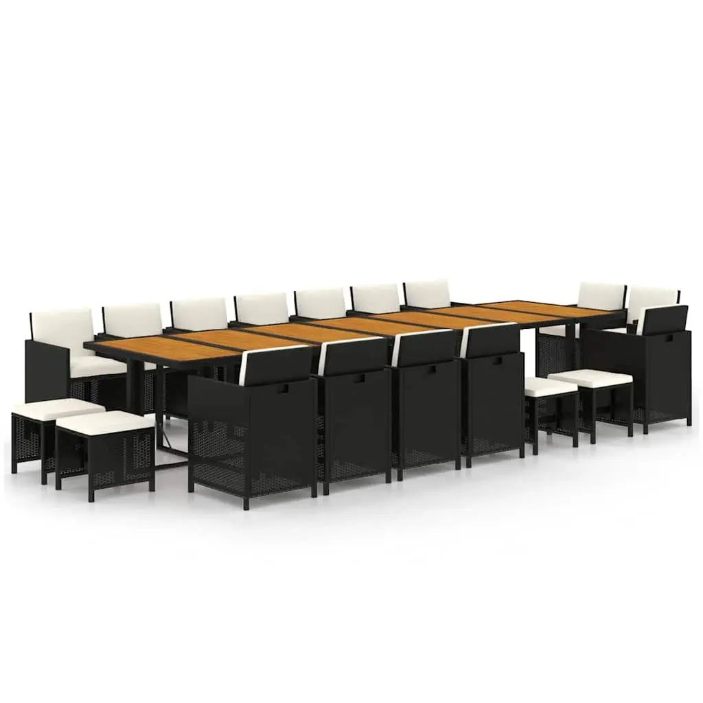 Outdoor Dining Set Weather-Resistant PE Rattan 19 Piece Black Garden Furniture with Cushions