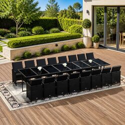 Outdoor Dining Set 17 Piece Garden Furniture Black Poly Rattan Chairs Table