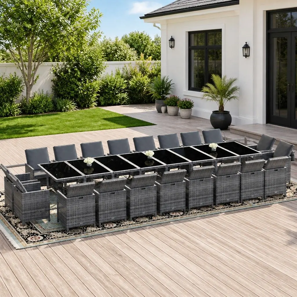 Outdoor Dining Set 21 Piece Garden Furniture Grey Poly Rattan with Cushions