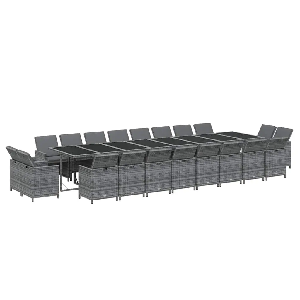 Outdoor Dining Set 21 Piece Garden Furniture Grey Poly Rattan with Cushions