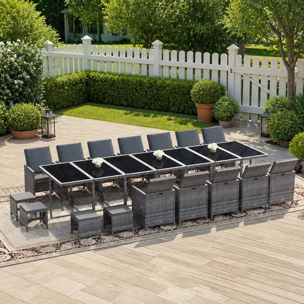 Garden Dining Set 21 Piece Outdoor Furniture Grey Poly Rattan with Cushions