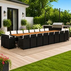 Garden Dining Set 21 Piece Outdoor Furniture Black Poly Rattan with Cushions