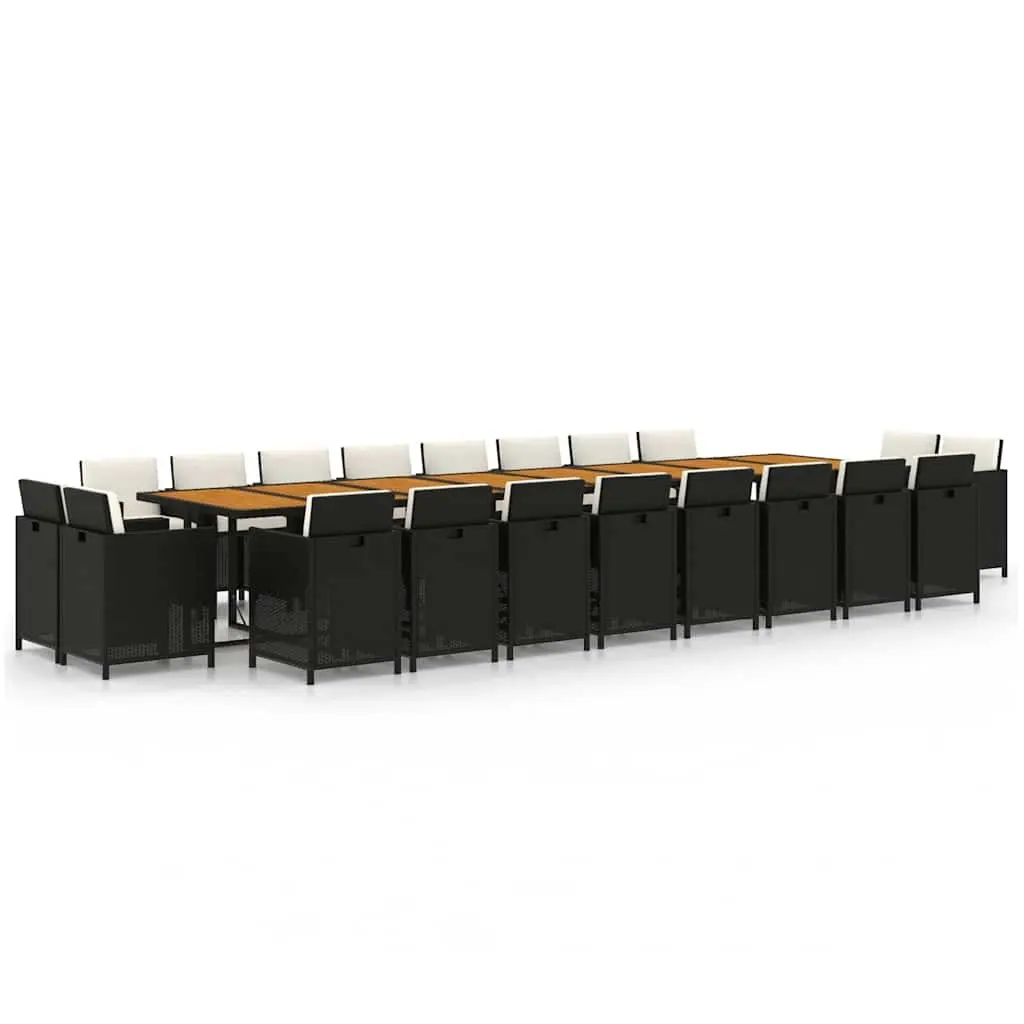 Garden Dining Set 21 Piece Outdoor Furniture Black Poly Rattan with Cushions