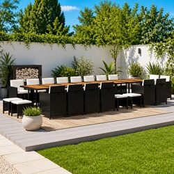 Outdoor Garden Dining Set 21 Piece Black Poly Rattan Furniture with Cushions
