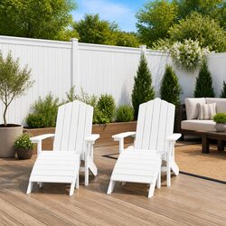 Adirondack Outdoor Chairs with Detachable Footstools Set White Garden Patio
