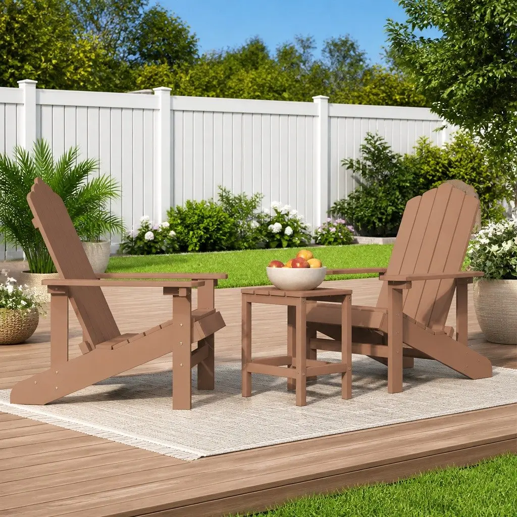 Adirondack Chairs Set with Side Table Weather-Resistant HDPE Brown