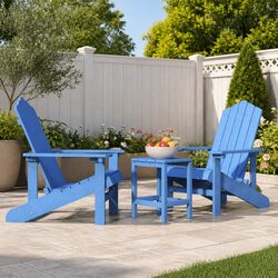 Adirondack Outdoor Chairs with Table Set Garden Patio Seating Blue