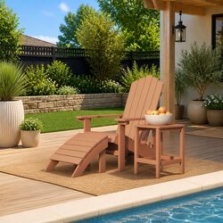 Outdoor Adirondack Chair with Detachable Footstool and Side Table Brown Garden