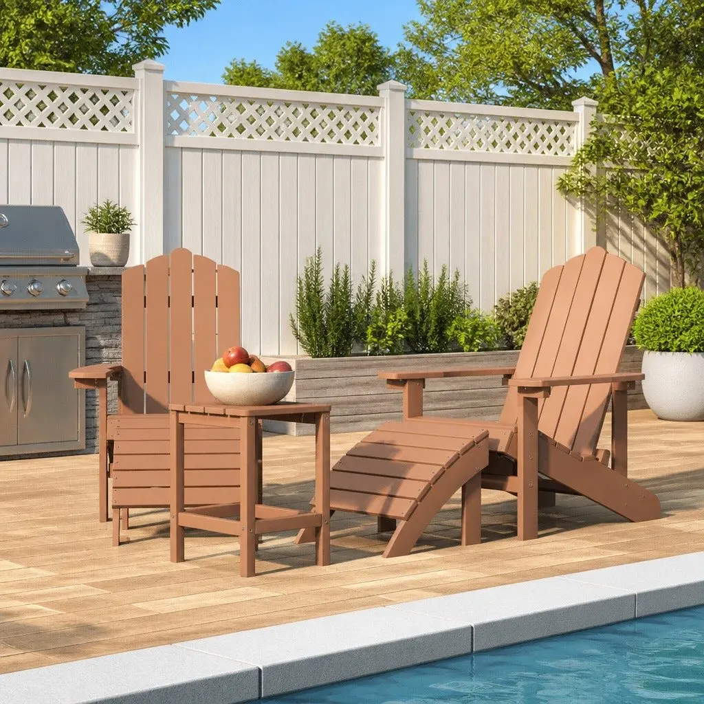 Adirondack Chair Set Weather-resistant HDPE Brown Outdoor Garden Patio Furniture