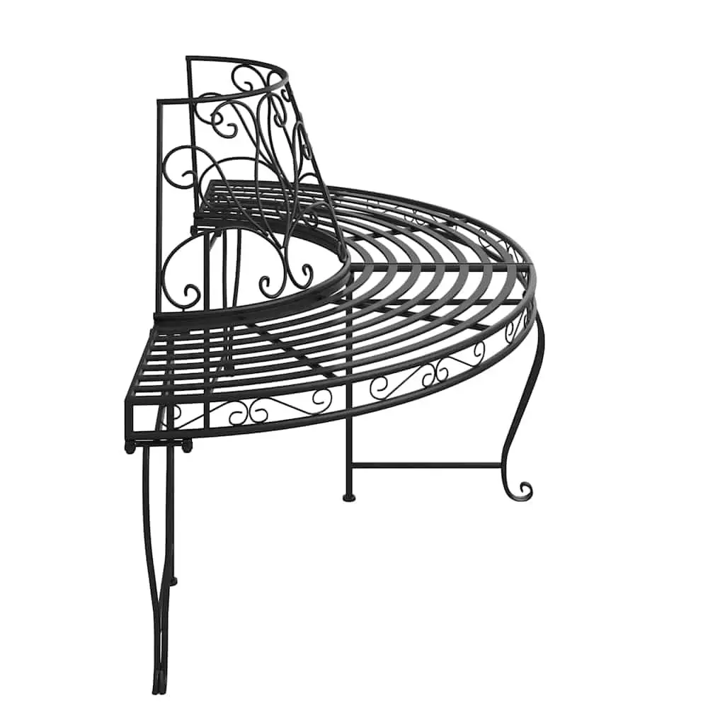 Half Round Tree Bench Outdoor Seating Steel Ø160 cm Black 2 Piece