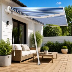 Freestanding Automatic Retractable Awning 400x300cm Outdoor Patio Sun Shade Blue