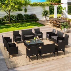 Outdoor Garden Lounge Set 16 Piece Poly Rattan Patio Furniture Black with