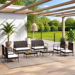 Poly Rattan Garden Lounge Set 8 Piece Outdoor Furniture Patio Black with