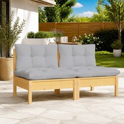 2-Seater Garden Sofa Grey Cushions Solid Pinewood Outdoor Patio Furniture