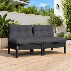 2-Seater Garden Sofa Outdoor Patio Furniture Solid Pinewood with Cushions Black