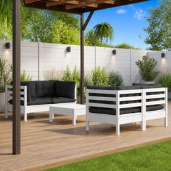 Garden Lounge Set 5 Piece Outdoor Patio Furniture Modular Pinewood White