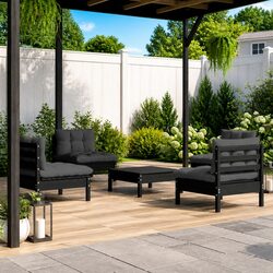 Garden Lounge Set 5 Piece Pinewood Patio Furniture Anthracite Cushions Modular