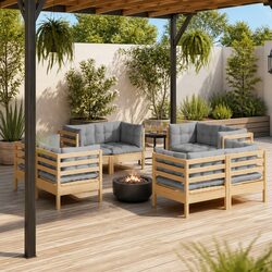 Garden Lounge Set 8 Piece Modular Outdoor Patio Furniture with Grey Cushions