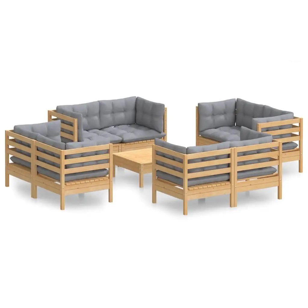 Garden Lounge Set 9 Piece Modular Outdoor Patio Furniture Pinewood Grey Cushions