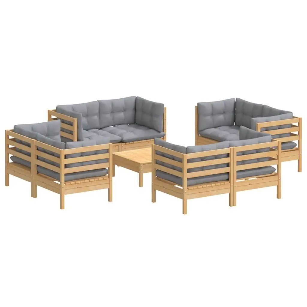 Garden Lounge Set 9 Piece Modular Outdoor Patio Furniture Pinewood Grey Cushions