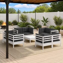 Garden Lounge Set 9 Piece Patio Furniture Pinewood White Modular Outdoor Seating
