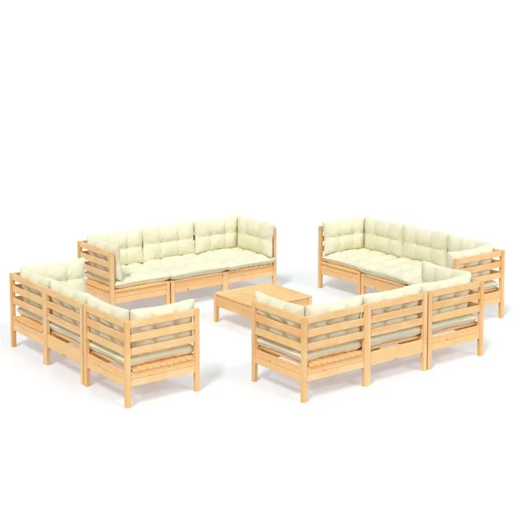 Garden Lounge Set 13 Piece Outdoor Patio Furniture Pinewood Cream Cushions
