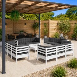 Garden Lounge Set 13 Piece Outdoor Patio Furniture Modular Pinewood White