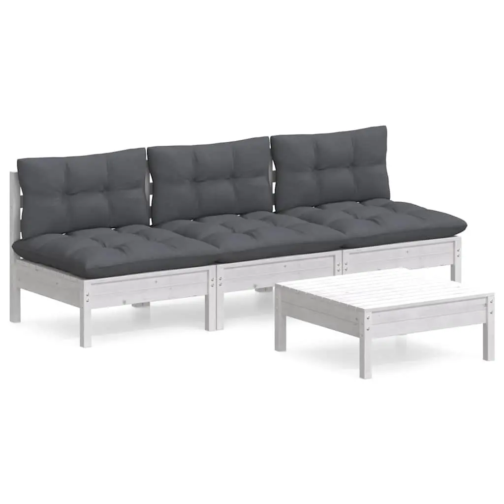 Garden Lounge Set 4 Piece Outdoor Patio Furniture White Pinewood with Cushions